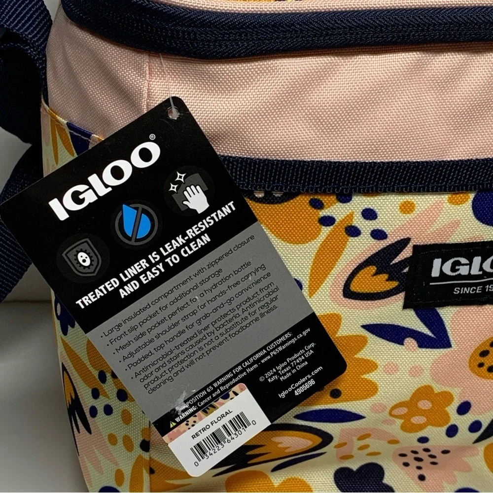 Igloo Lunch Cooler 9 Can Square Bag Retro Floral New